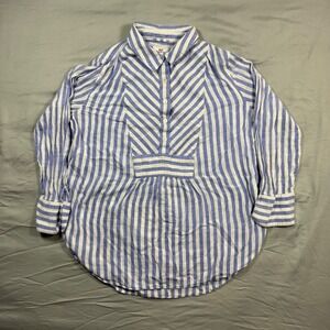 Vineyard Vines Blue White Striped Popover Tunic Blouse Womens M Nautical Beach